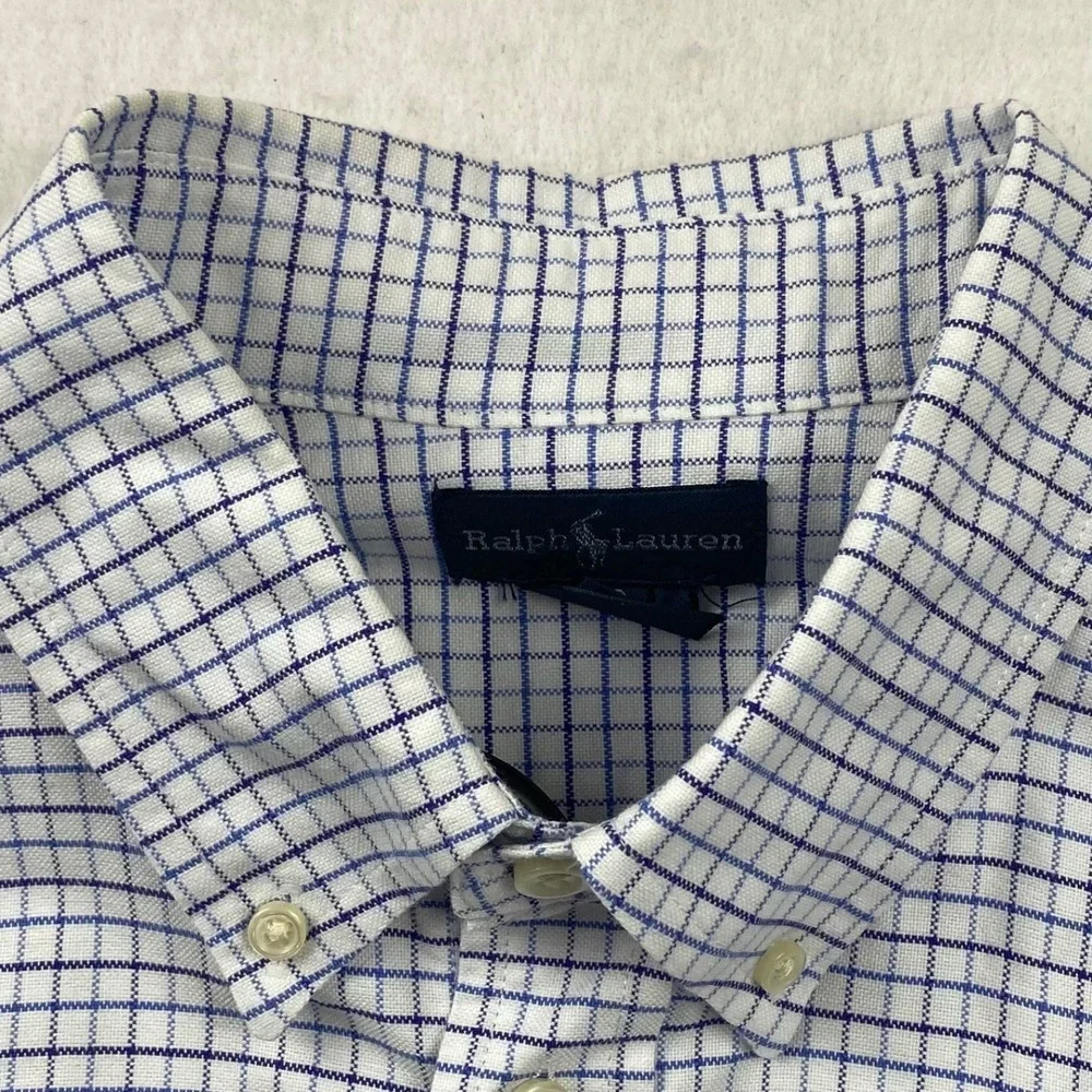 Polo Ralph Lauren Boys 20 Blue White Windowpane Oxford Button Down Shirt Cotton